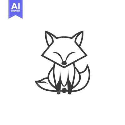 Popular premium asset: A stylized black and white outline drawing of a sitting fox
