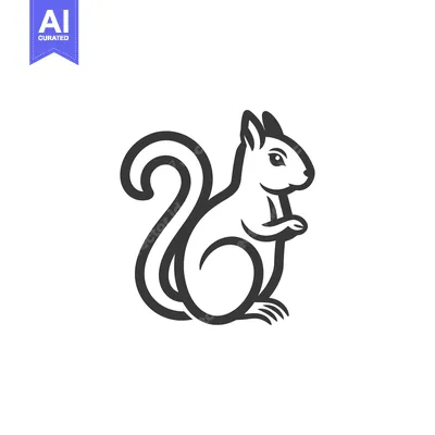 Premium design asset: A stylized black and white outline of a squirrel