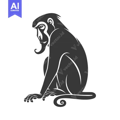 Popular premium asset: A stylized black and white silhouette of a monkey sitting