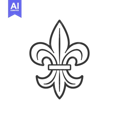 Aset desain premium: A stylized, black and white, single fleur-de-lis with a central horizo