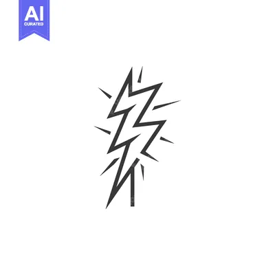 Aset desain premium: A stylized black lightning bolt with a radiating effect
