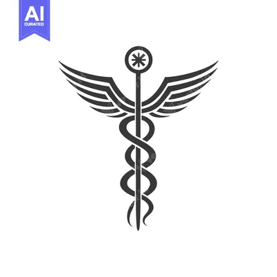 A stylized caduceus with wings and a star
