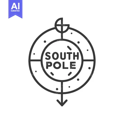 Aset premium populer: A stylized compass with an arrow pointing down, labeled "South Pole".