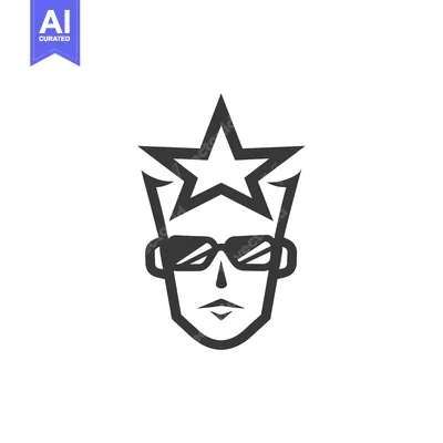 Premium design asset: A stylized face with sunglasses and a star crown