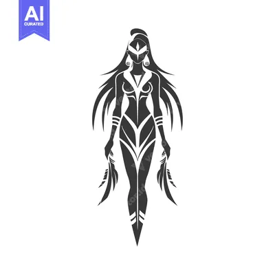 Aset premium populer: A Stylized Female Figure with Feathers in Her Hands