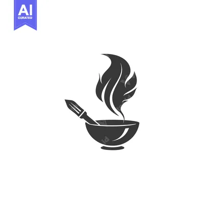 Aset premium populer: A stylized flame rising from a bowl with a spoon