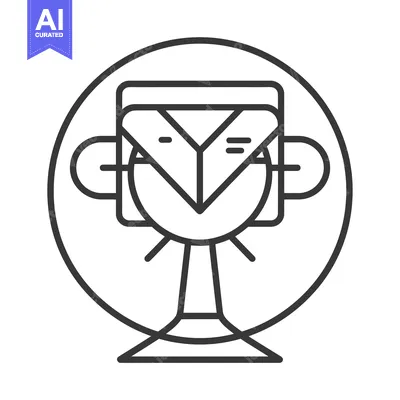 Aset desain premium: A stylized illustration of a futuristic robot head with an orb surroun