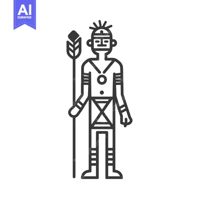Aset premium populer: A stylized illustration of an indigenous person with a spear