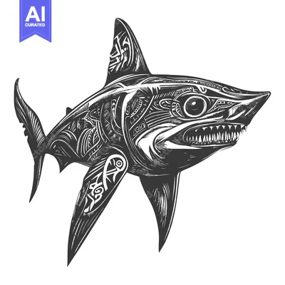Aset premium populer: A stylized illustration of a shark with intricate patterns on its body