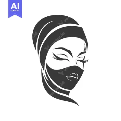 Aset desain premium: A Stylized Illustration of a Woman Wearing a Headscarf and a Mask