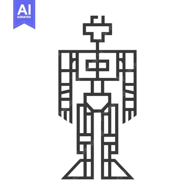 Premium design asset: A stylized line art illustration of a robot