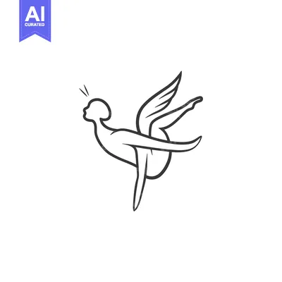 Aset premium populer: A stylized line drawing of a winged woman in a flying pose