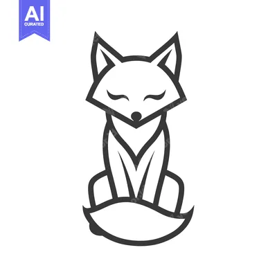 Aset desain premium: A Stylized Outline of a Fox with Closed Eyes and a Curved Tail