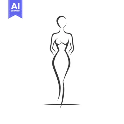 Aset desain premium: A Stylized Outline of a Woman in a Dress