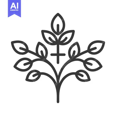 Premium design asset: A stylized plant with leaves and a cross in the center