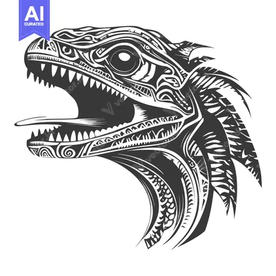 Premium design asset: A stylized, tribal dragon head with open mouth and sharp teeth