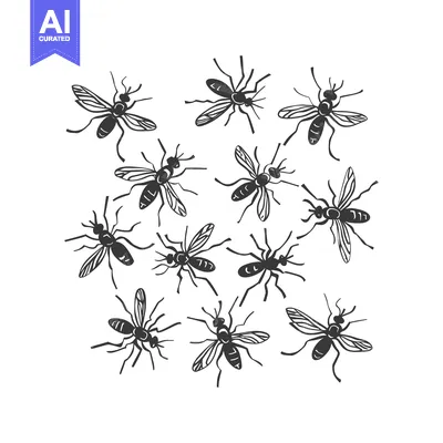 Aset desain premium: A Swarm of Black and White Mosquitoes in Flight