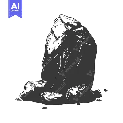 Premium design asset: A Tall, Rugged Rock with Smaller Rocks at its Base