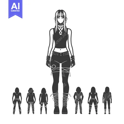 A Tall Woman in Gothic Attire Surrounded by Shorter Women in Similar O