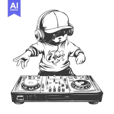 Aset premium populer: A Teddy Bear DJ Wearing Headphones Mixing Music on a Turntable