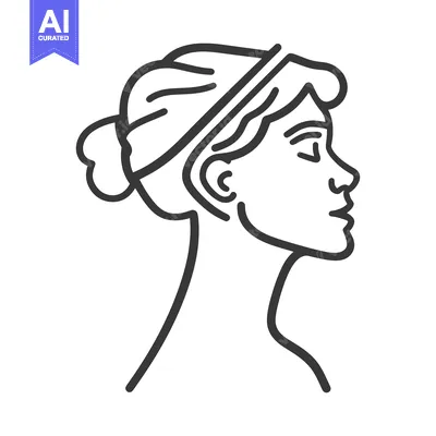 Aset premium populer: A simple outline depiction of a womans profile with a bun
