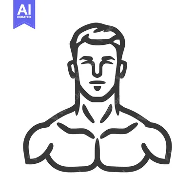 Aset premium populer: A simple line art illustration of a muscular male torso