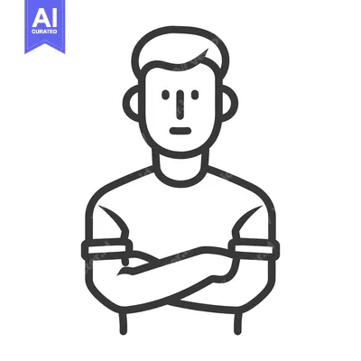 Aset desain premium: A simple line art illustration of a male person crossing arms