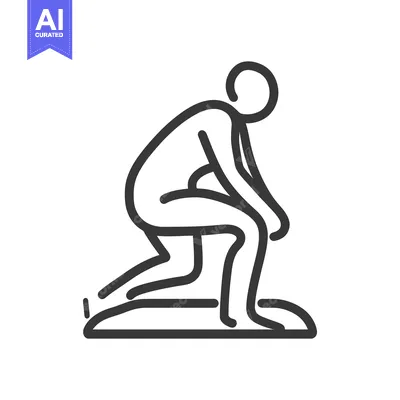 Aset desain premium: A minimalist line art illustration of someone kneeling down
