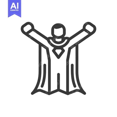 Aset desain premium: An outlined illustration of a superhero with arms raised
