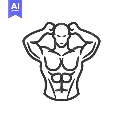 Aset desain premium: A stylized illustration depicts a muscular male torso with arms raised