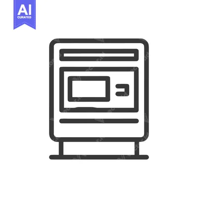 Aset desain premium: Minimalist Kiosk Icon: Modern Information Stand Design in Bold Outline