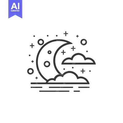 Aset desain premium: A simple stylized image of a moon and clouds at night