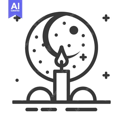 Aset desain premium: A stylized candle and moon night sky with stars around it