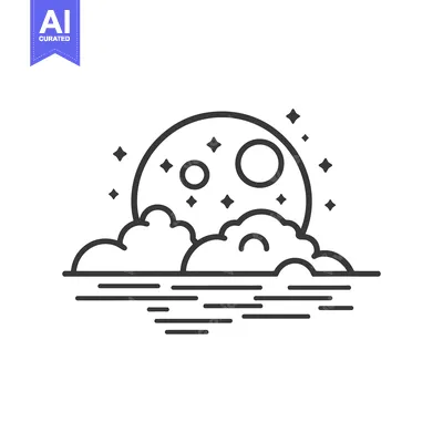 Premium design asset: A nighttime scene featuring a large moon and fluffy clouds