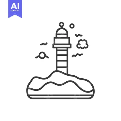 Aset premium populer: Black and white illustration of a lighthouse and ocean elements
