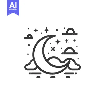Aset premium populer: A simple graphic illustration of a crescent moon with stars