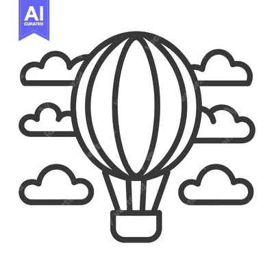Aset premium populer: A black and white image depicting a hot air balloon in sky