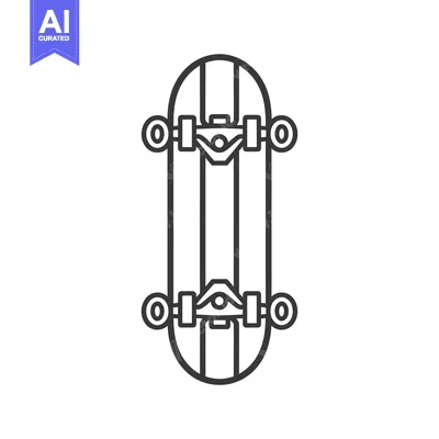Aset desain premium: A Top View Line Art Illustration of a Skateboard
