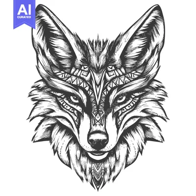 Aset premium populer: A Tribal Design of a Fox's Head with Detailed Pattern