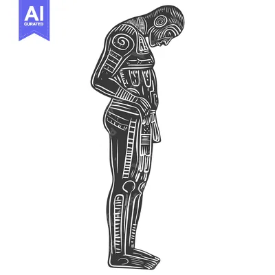 Aset desain premium: A tribal man with tattoos standing in profile, looking down