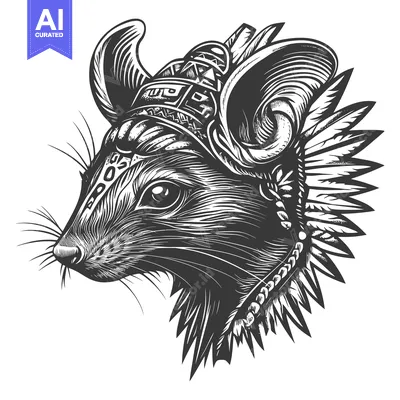 Aset premium populer: A  tribal-styled  illustration  of  a  mouse  wearing  a  headdress
