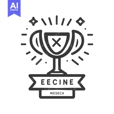 Aset premium populer: A trophy with a ribbon, a "X" mark, and text