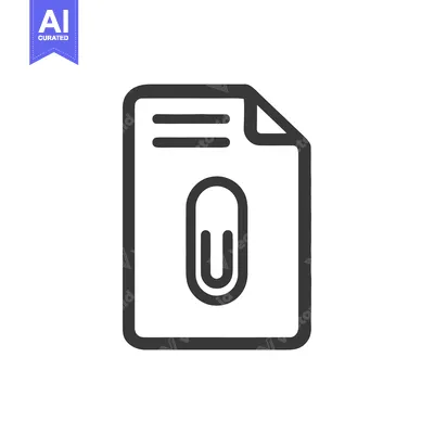 Minimalist Document Icon with Paperclip, Dark Outline on White Backgro