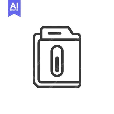 Minimalist Folder Icon with Paperclip, Dark Gray Outline on White