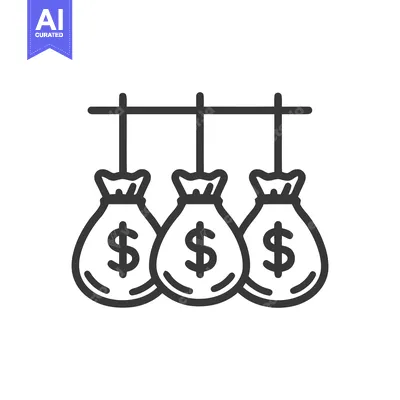 Aset premium populer: Three Money Bags Hanging: Minimalist Line Art Icon for Finance and Wea