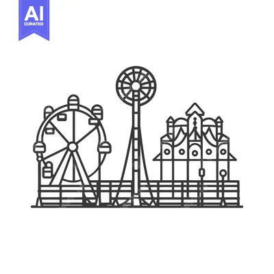 Aset desain premium: An amusement park scene depicted through simple line art