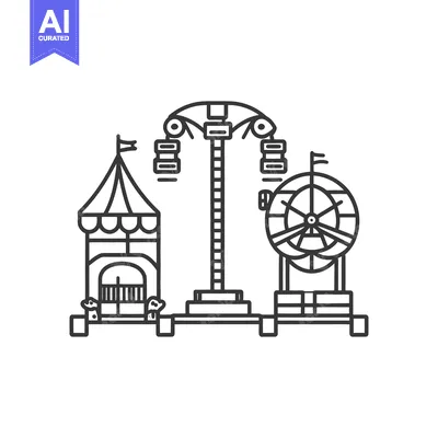 Popular premium asset: A stylized black and white illustration of amusement park attractions