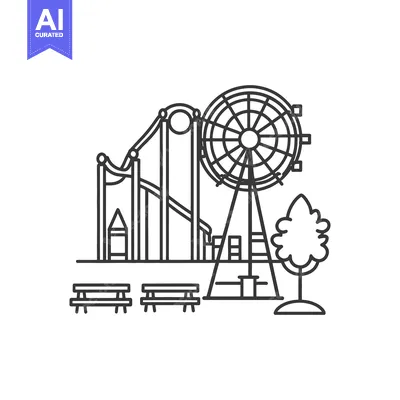 Aset premium populer: An Amusement Park Depiction Featuring A Ferris Wheel And Roller Coaste