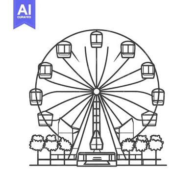 Premium design asset: A schematic illustration depicting a large amusement park ferris wheel
