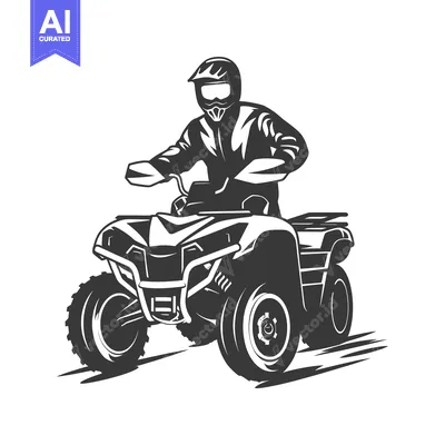 Premium design asset: ATV Rider in Full Gear, Black and White Illustration